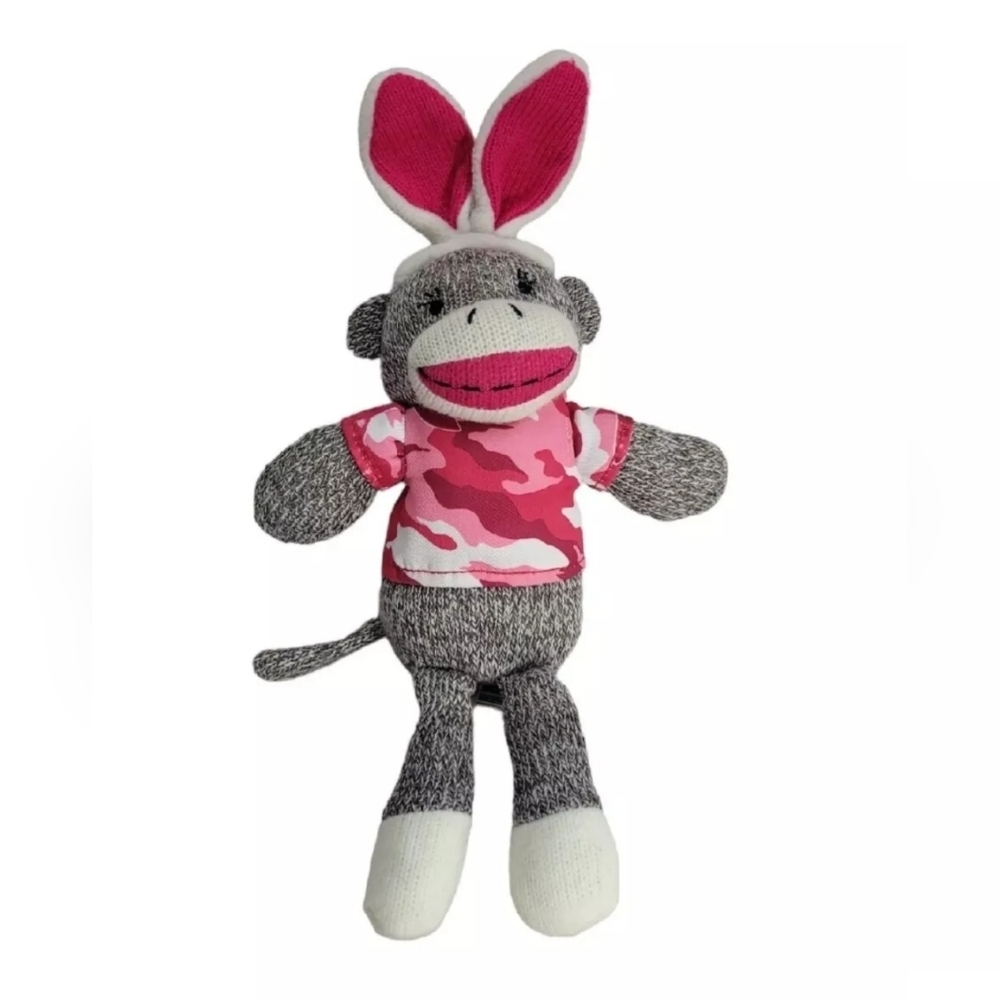 Dan Dee Sock Monkey Plush Bunny Rabbit Ears 13"H Pink Camouflage Stuffed Animal